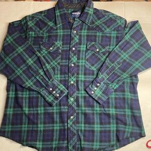 Wrangler Flannel Plaid Green Jacket Shaket Men’s XXL Western Country